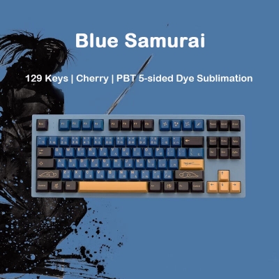 GMK Blue Samurai 104+25 PBT Dye-subbed Keycaps Set Cherry Profile for MX Switches Mechanical Gaming Keyboard